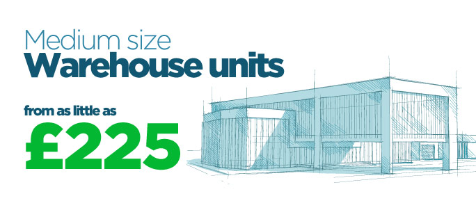 Medium size warehouse units from as little as £225
